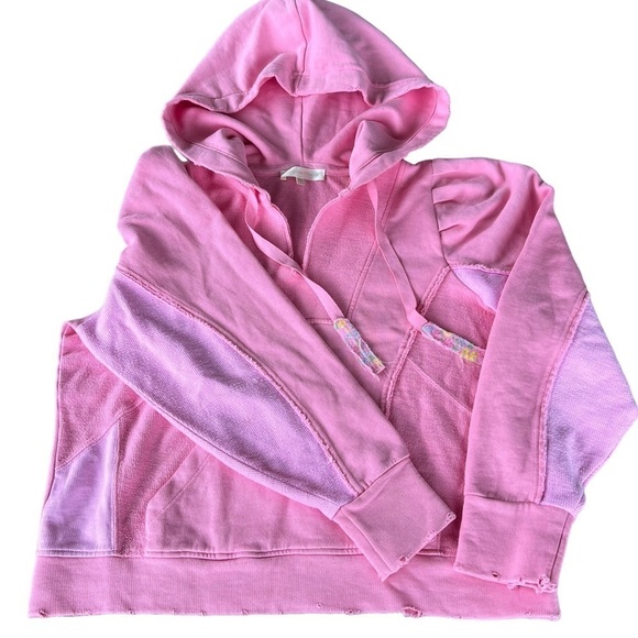 LoveShackFancy Allouette Hoodie Party Pink Distressed Patches Cottage XS GUC HTF - Picture 6 of 16